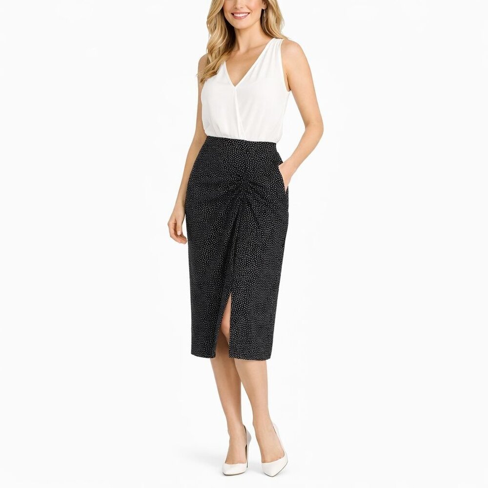 2/$30 Banana Republic Size 0 Black & White Polka Dot Lined Midi Skirt Polyester